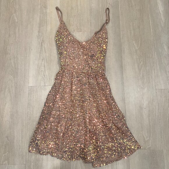 NWT Invitee Rose Sequin Mini Skater Dress Holiday Party NEW YEARS EVE Festive Lg - Picture 3 of 6
